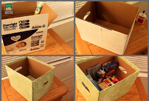 普普通通的瓦楞纸箱改成漂亮的收纳箱.